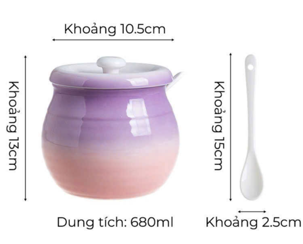 MK10_Z - Liễn mỡ gốm sứ, dung tích 680ml, màu Tím - Hồng