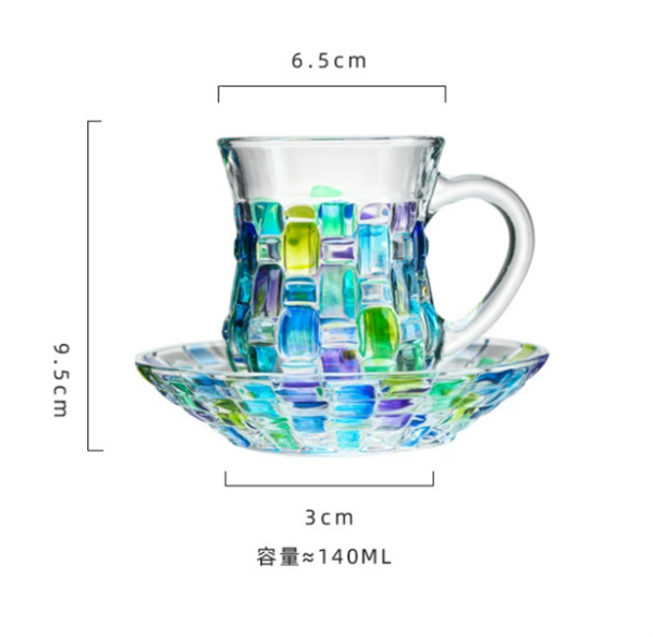NC266 - Cốc cầu vồng thuỷ tinh kèm đĩa, mẫu 2