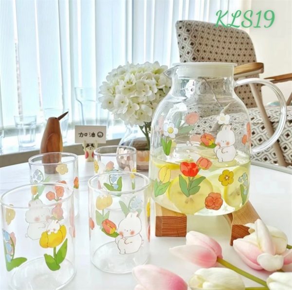 KLS129 - Bộ bình nước thủy tinh 1,8Lit kèm 4 Ly cốc thủy tinh (xả kho)