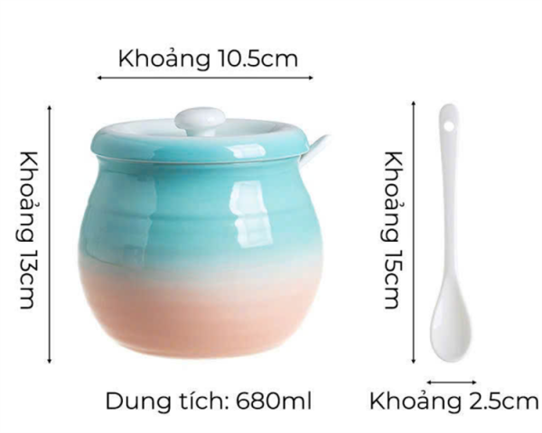 MK10_Y - Liễn mỡ gốm sứ, dung tích 680ml, màu Xanh - Cam