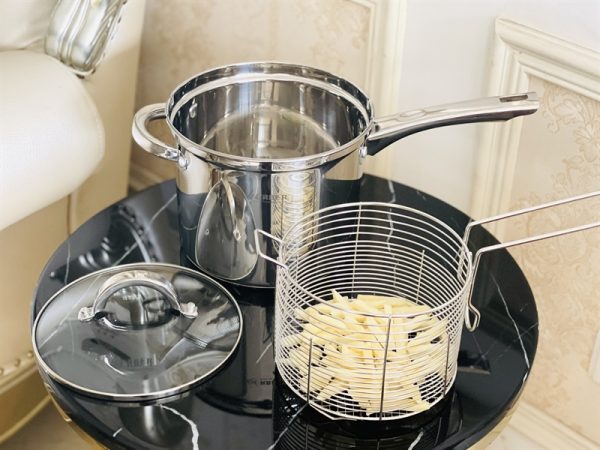 AN01VH - Quánh inox kèm giỏ chiên ngập dầu sâu lòng 18x15cm