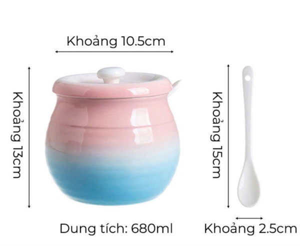 MK10_X - Liễn mỡ gốm sứ, dung tích 680ml, màu Hồng - Xanh