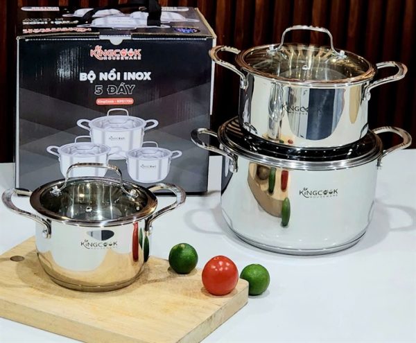 KPO1750 - Bộ nồi 5 đáy KINGCOOK inox 5 đáy, size 16 - 20 - 24cm