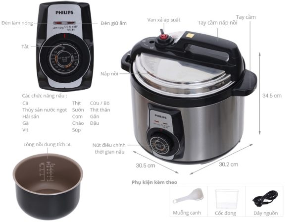 HD2103 - Nồi áp suất điện Philips dung tích 5 lít - chiếc - Hình ảnh 2