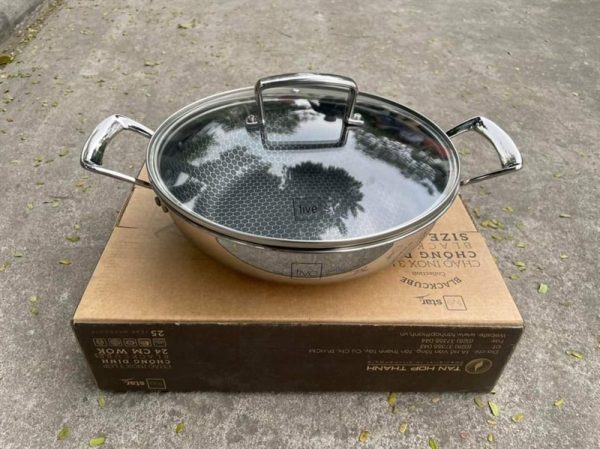 BLKCUBE_224 - Chảo Inox 3 lớp chống dính Blackcube size 24cm 02 quai - hàng FiveStar - chiếc