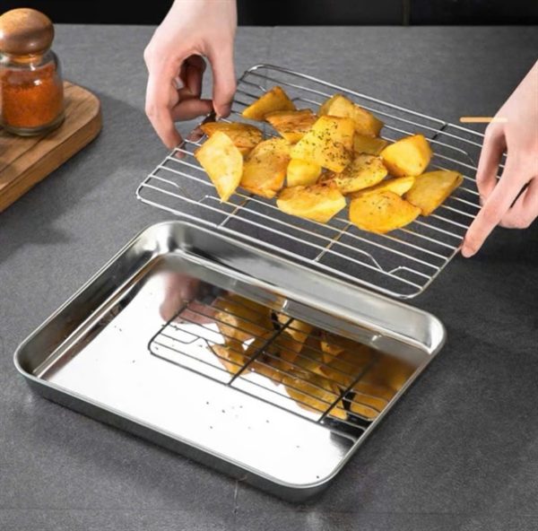 KLB40 - Khay inox chữ nhật kèm vỉ nướng