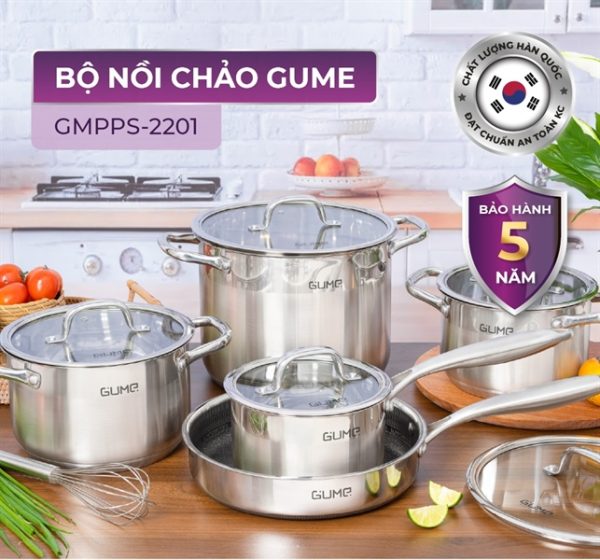 GMPPS2201 - Bộ Nồi Inox 5 món cao cấp GUME, đáy 5 lớp - bộ