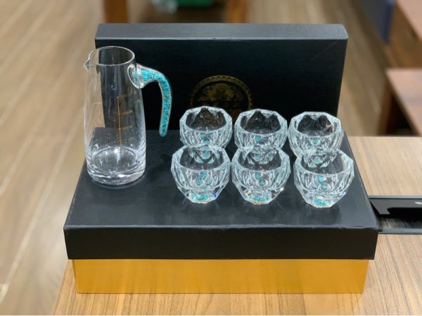 KLA62_X - Bộ bình và 6 ly rượu đế vương cao cấp 24K, màu Xanh