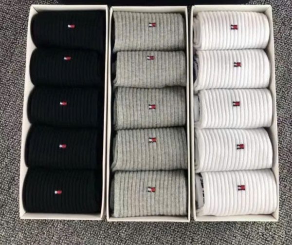HNG47 - Set 5 đôi tất cổ trung, cao cấp Tommy Hilfiger, màu Trắng