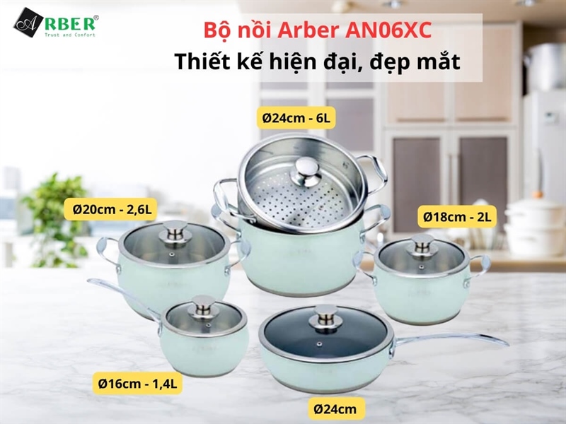 AN06XC - Bộ nồi inox 6 món Arber - bộ - Hình ảnh 2
