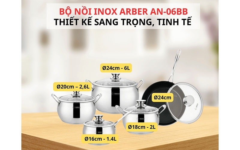AN06BB - Bộ nồi inox 5 món Arber, dáng bầu - Hình ảnh 2